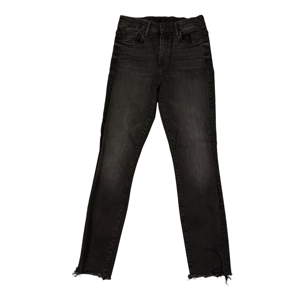 MOTHER High Waisted‎ Looker Ankle Fray Jeans Night Hawk Black Skinny Size 25